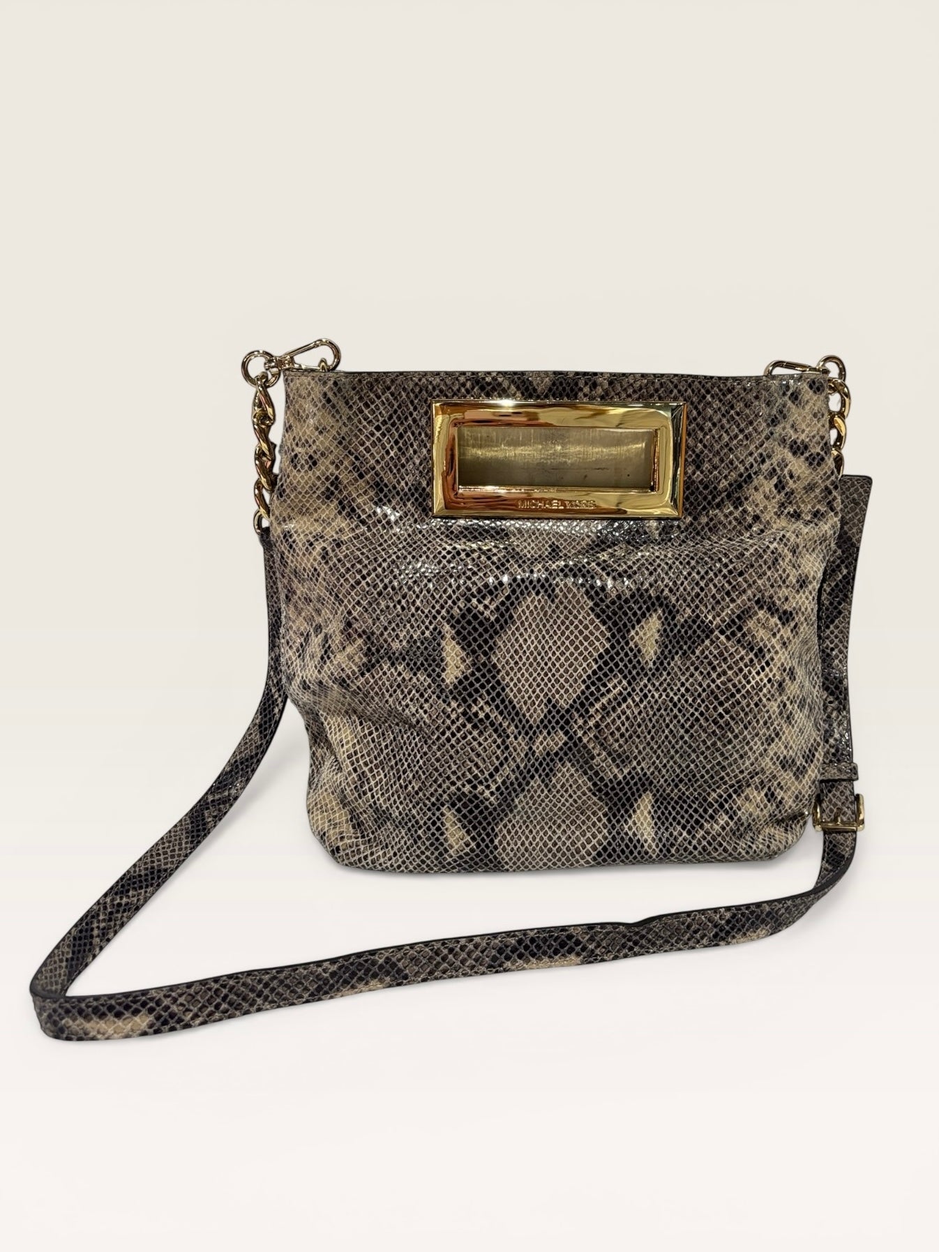 Michael Kors Python Embossed Leather Crossbody Bag – Gold Hardware
