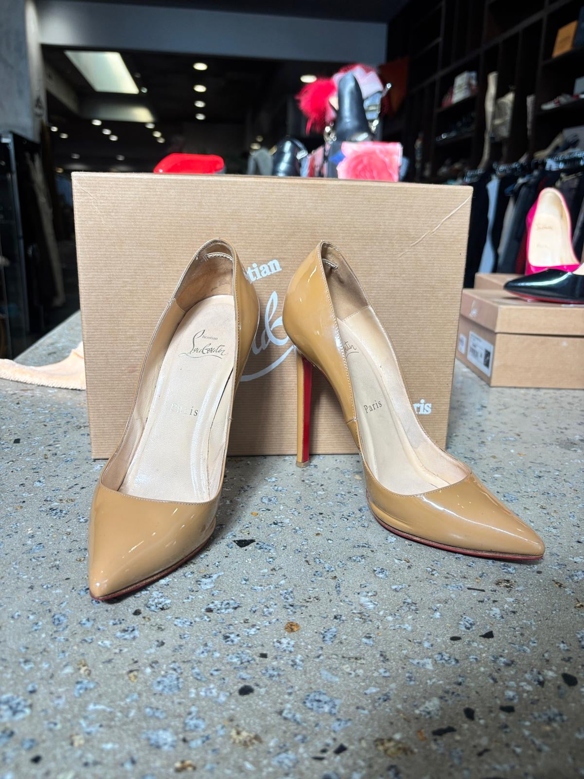 Christina Louboutin Pigalle 120mm Patent Calf in Nude - 37