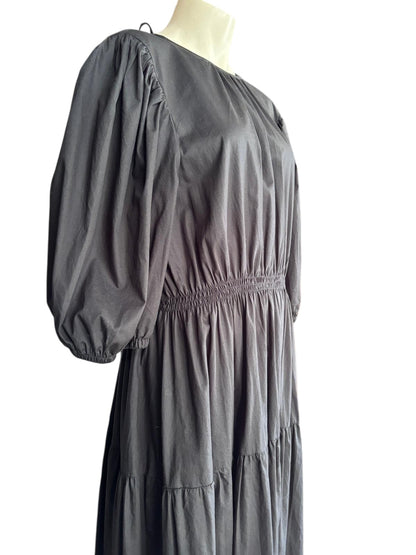 AERE Black Cotton Maxi Dress | Open Back Tie Detail | Minimalist Summer Dress | Size 16