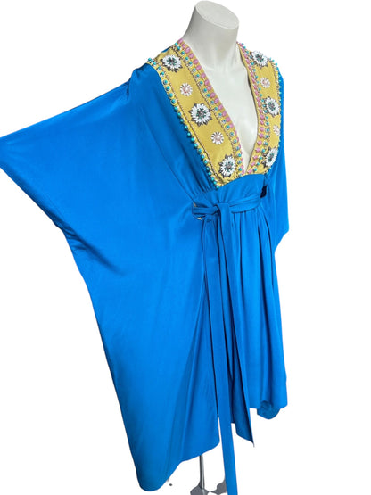 Megan Park Ocean Blue Decorated V-Neck Dress