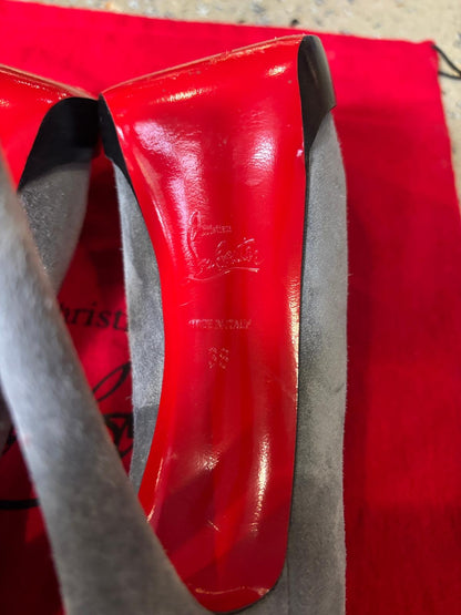 Christian Louboutin Prive Grey Suede Peep Toe Platform Heels EU 38