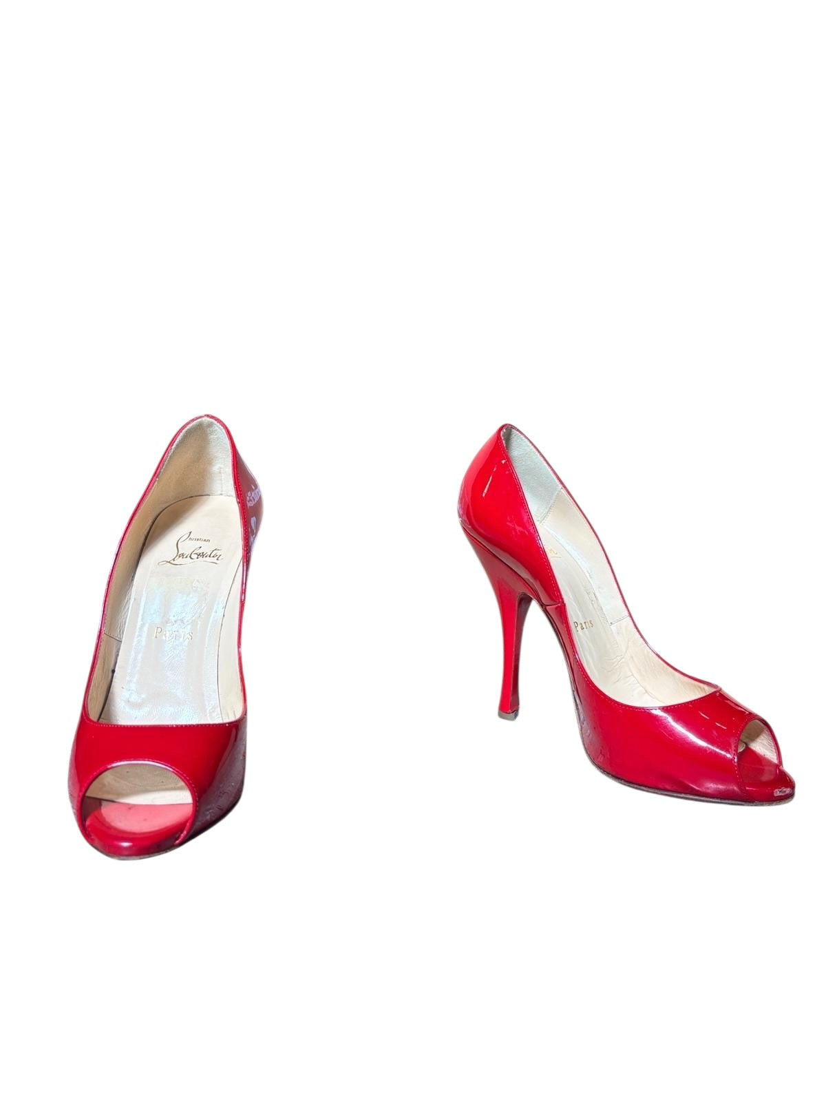 Christian Louboutin Maryl 120 Red Patent Peep Toe Pumps – EU 38 – Platform Designer Heels Red Sole