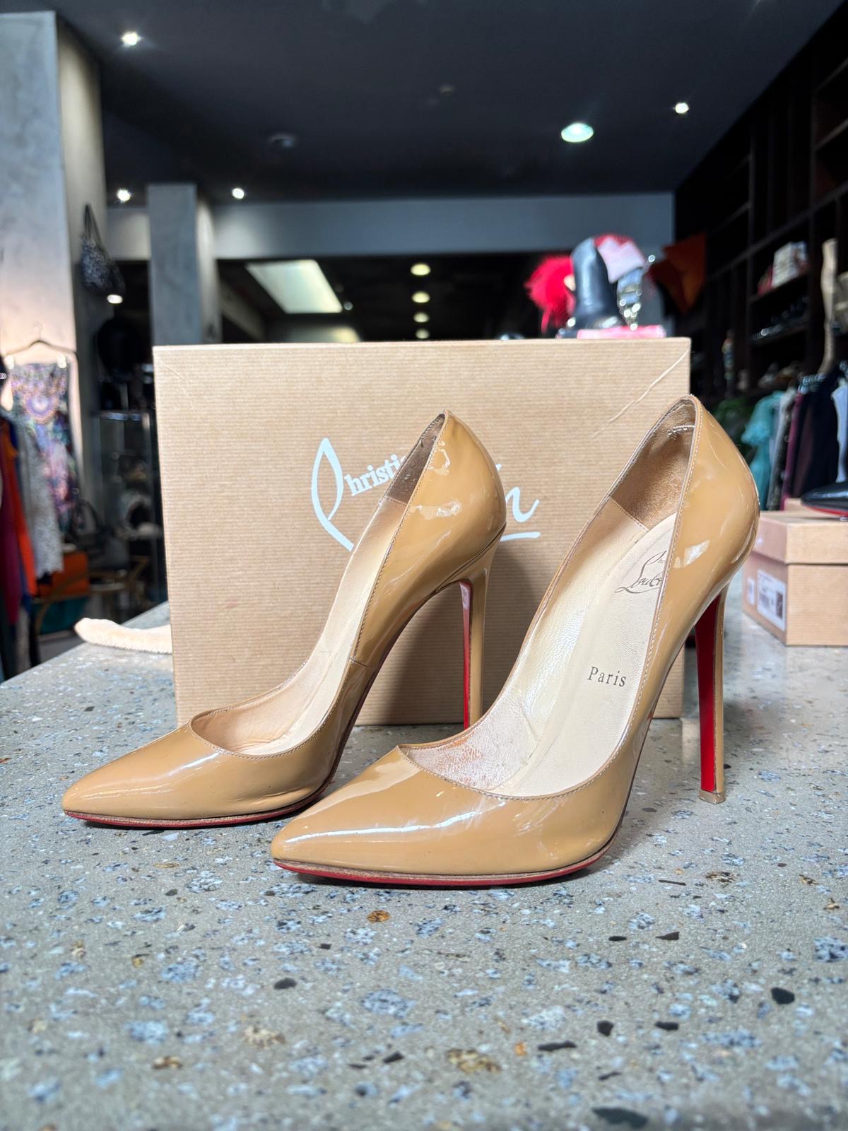 Christina Louboutin Pigalle 120mm Patent Calf in Nude - 37