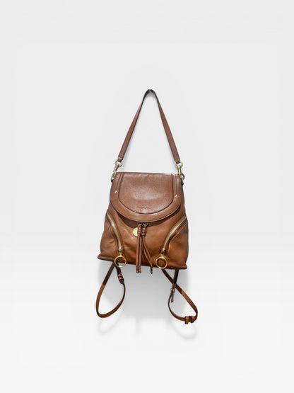 See By Chloé Tan Leather Backpack | Gold Ring Detail | Boho Luxe Designer Bag