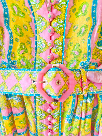 Zimmermann Estelle Buttoned Midi Dress Pink/Green Paisley- Size OP