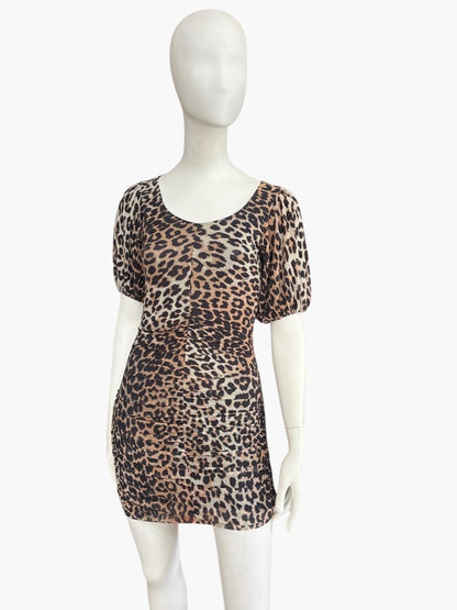 Ganni leapord print mini dress - size 34