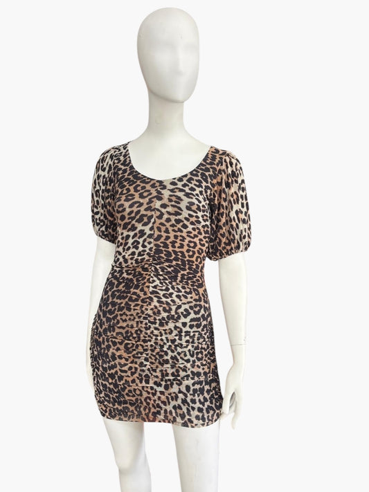 Ganni leapord print mini dress - size 34