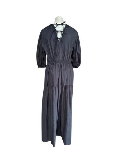 AERE Black Cotton Maxi Dress | Open Back Tie Detail | Minimalist Summer Dress | Size 16
