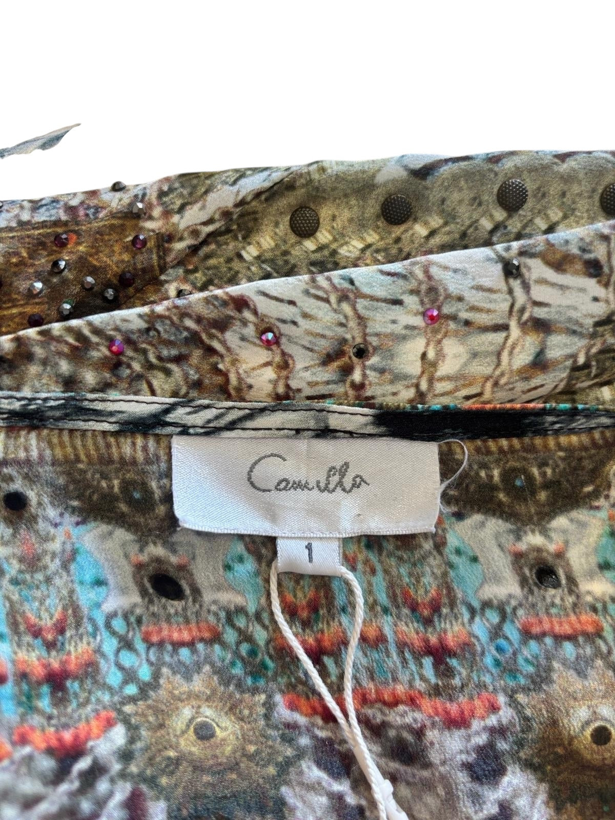 Camilla Silk High-Low Dress Embellished Animal Print Kaftan Mini Dress Designer Resort Wear- 1