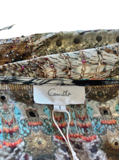 Camilla Silk High-Low Dress Embellished Animal Print Kaftan Mini Dress Designer Resort Wear- 1