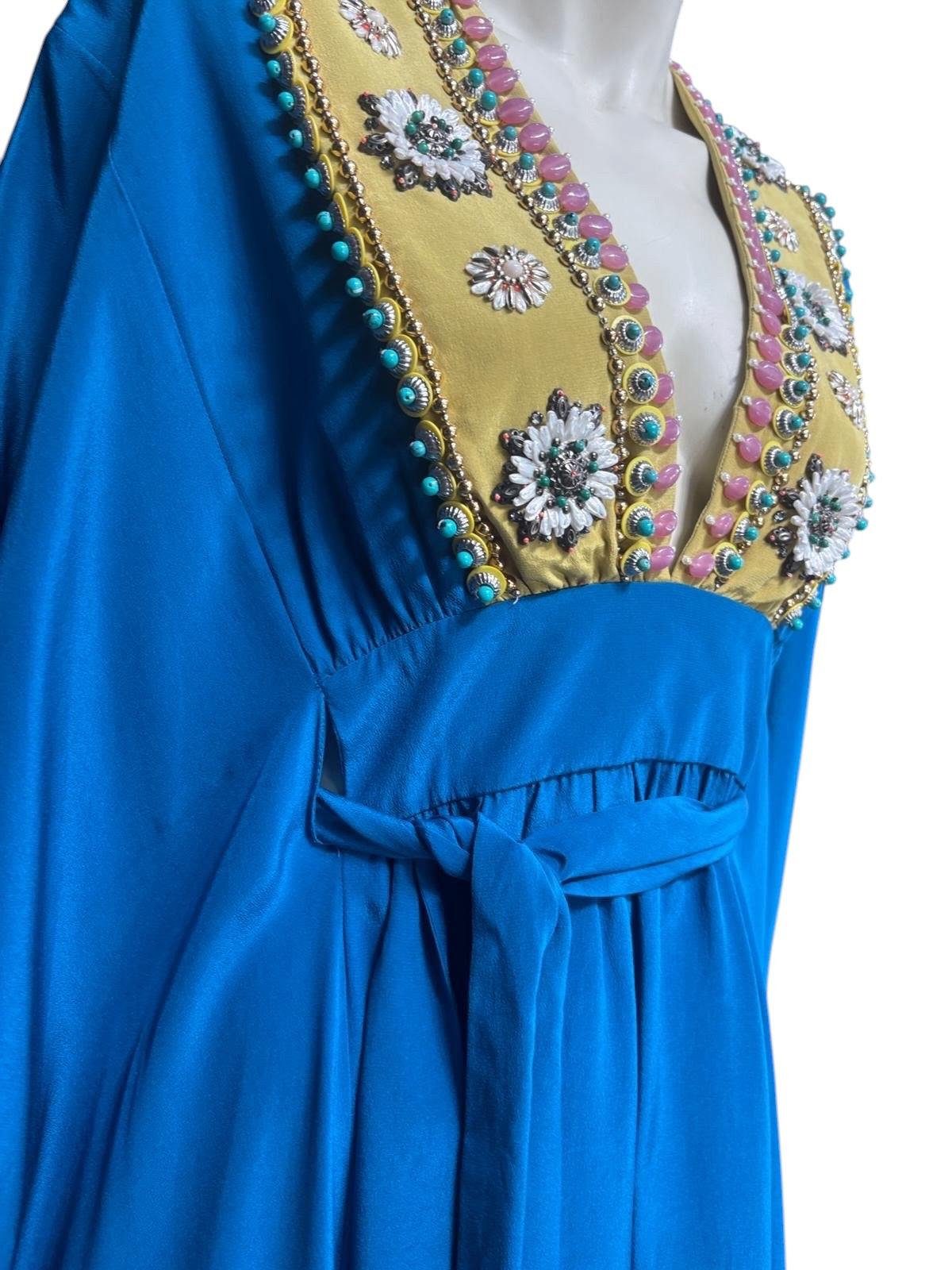Megan Park Ocean Blue Decorated V-Neck Dress
