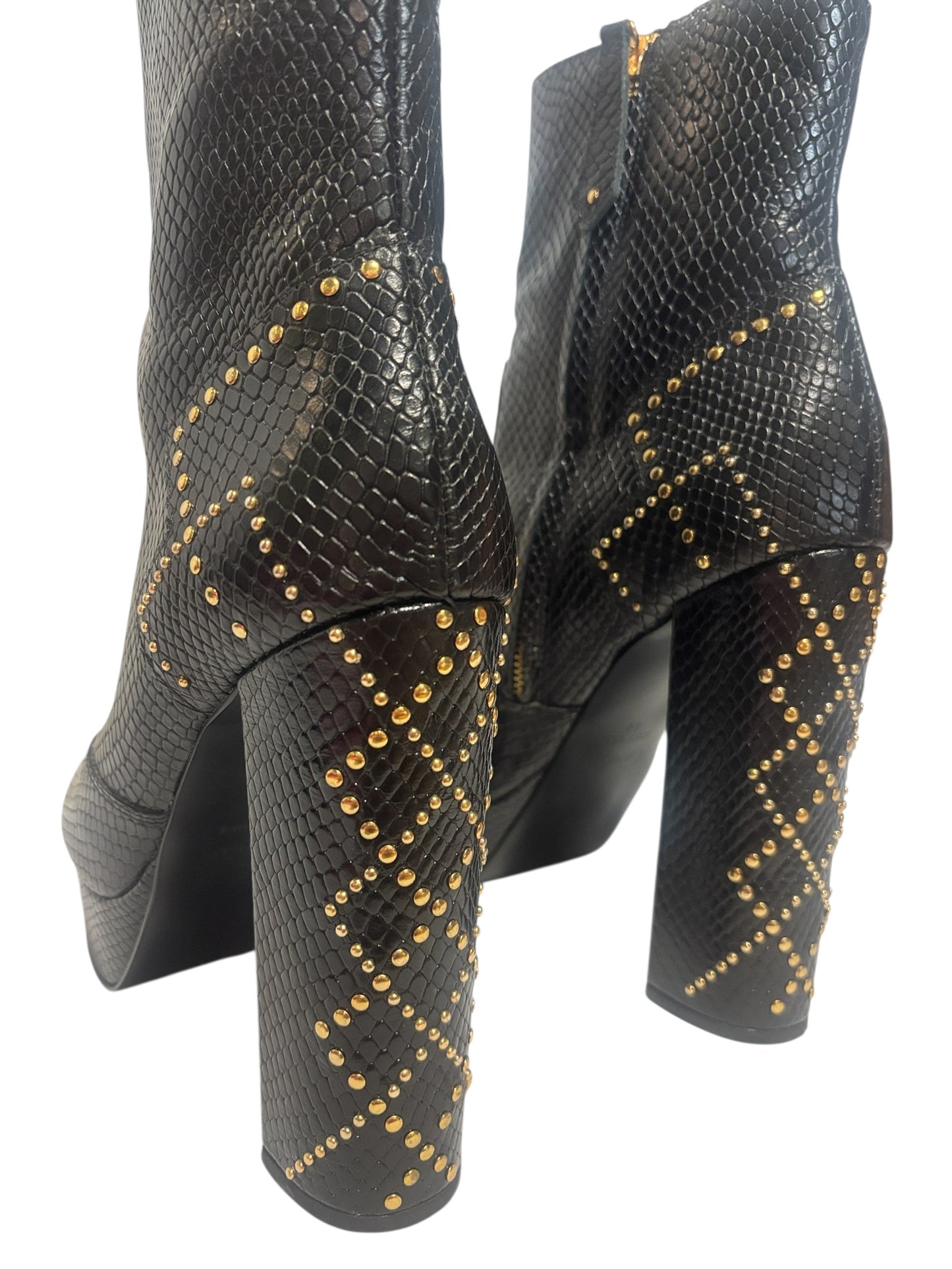 Camilla Platform Boots – Flight Of Amun-Ra – Black Studded Snakeskin Emboss – RRP $568- 39