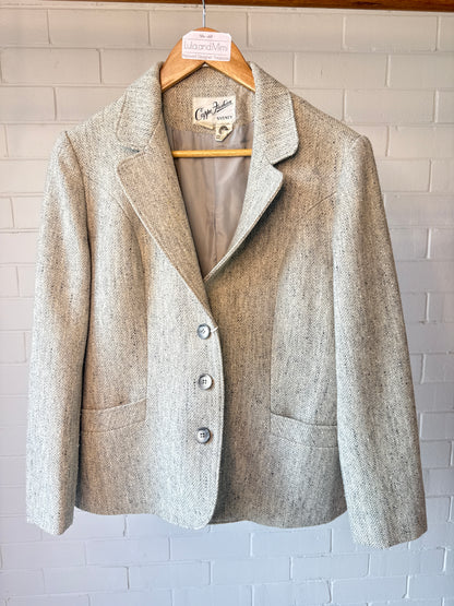 Cappe Fashion Sydney Vintage Wool Blazer in Light Grey- Size 14