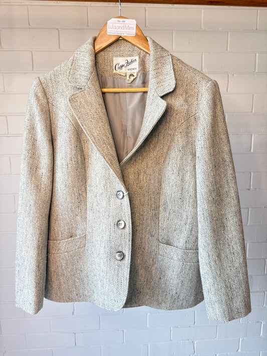 Cappe Fashion Sydney Vintage Wool Blazer in Light Grey- Size 14