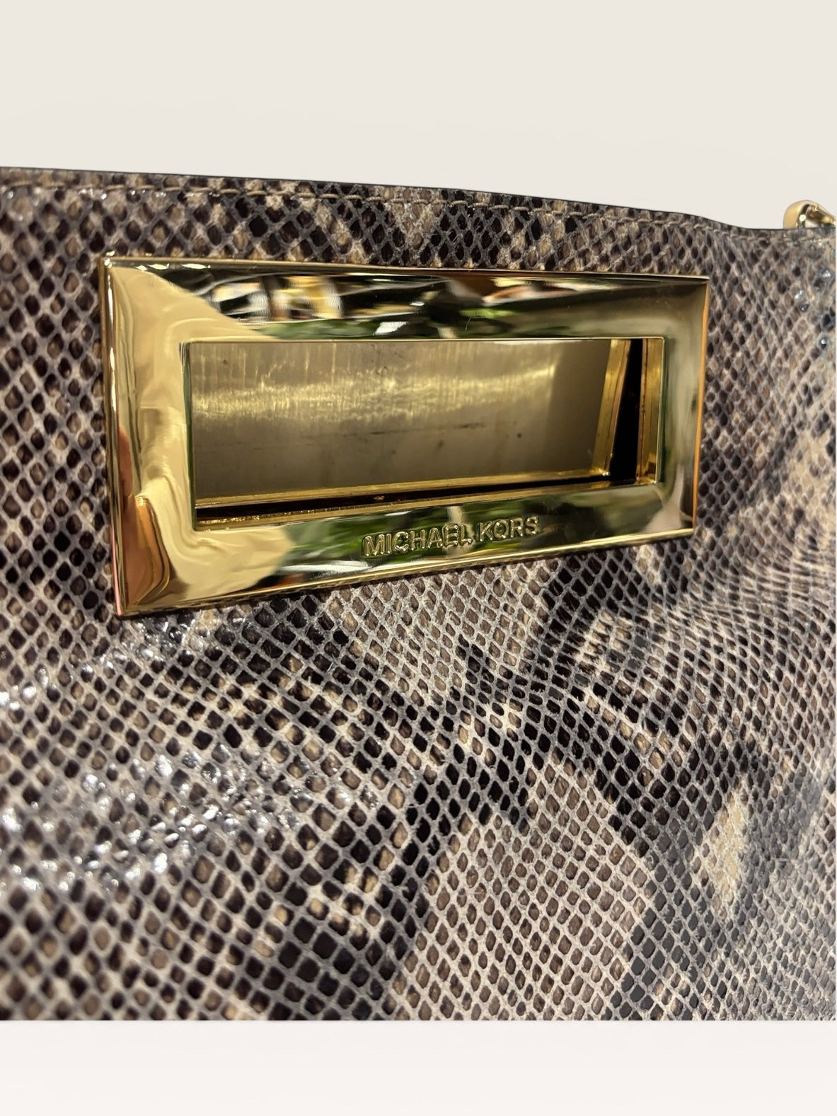 Michael Kors Python Embossed Leather Crossbody Bag – Gold Hardware