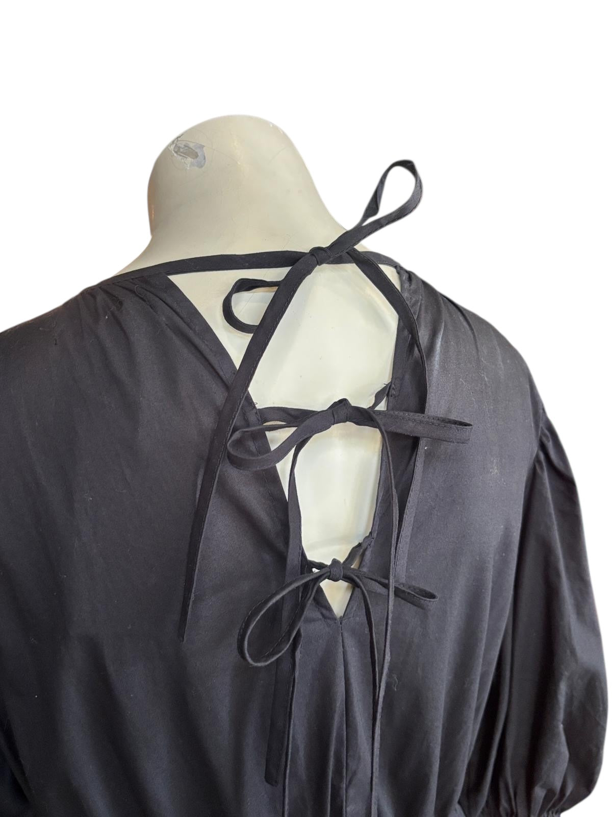 AERE Black Cotton Maxi Dress | Open Back Tie Detail | Minimalist Summer Dress | Size 16