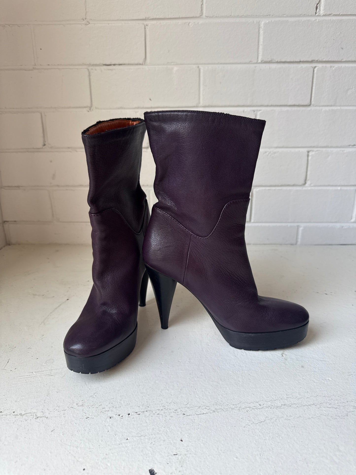 Lanvin Burgundy Leather Platform Boots – High Heel Ankle Boots, Parisian Luxury- Size 36