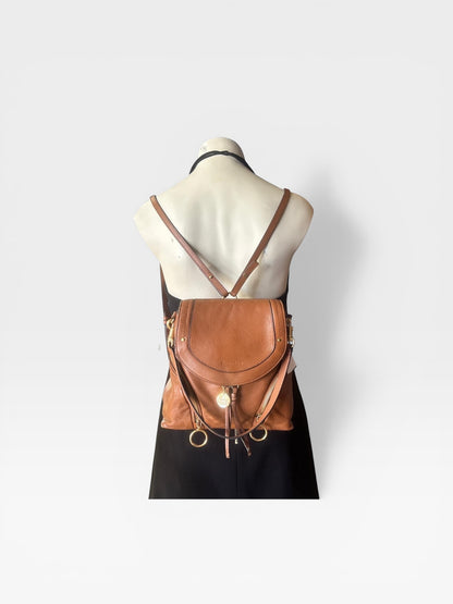 See By Chloé Tan Leather Backpack | Gold Ring Detail | Boho Luxe Designer Bag