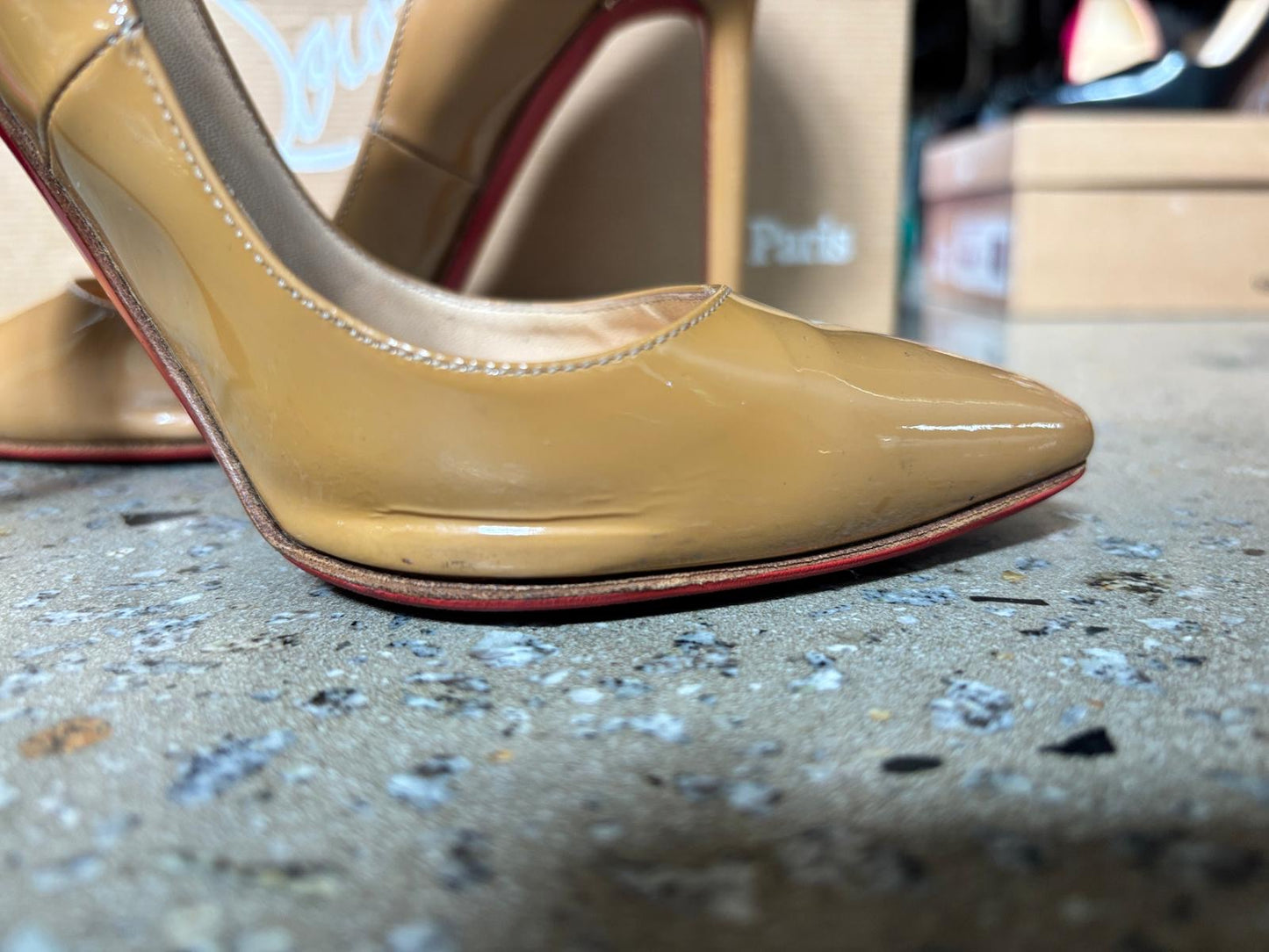 Christina Louboutin Pigalle 120mm Patent Calf in Nude - 37