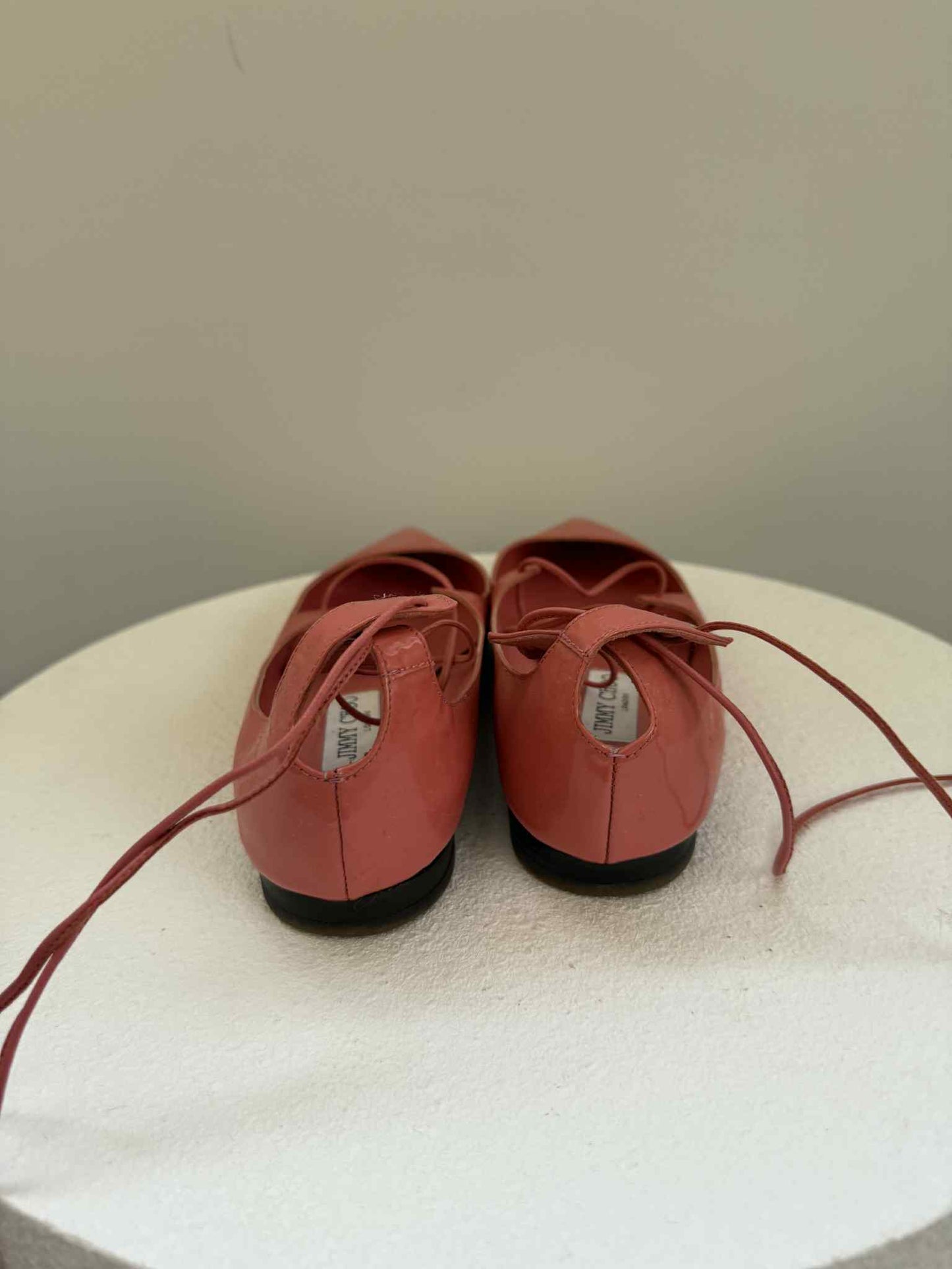 Jimmy Choo Patent Lace-Up Flats Coral- Size 38