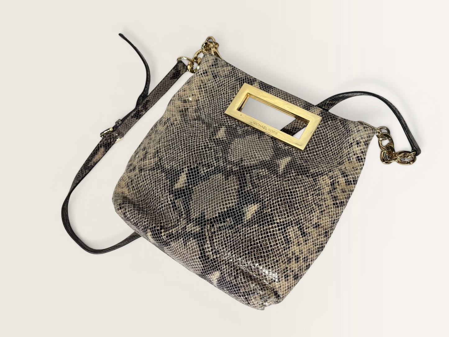 Michael Kors Python Embossed Leather Crossbody Bag – Gold Hardware