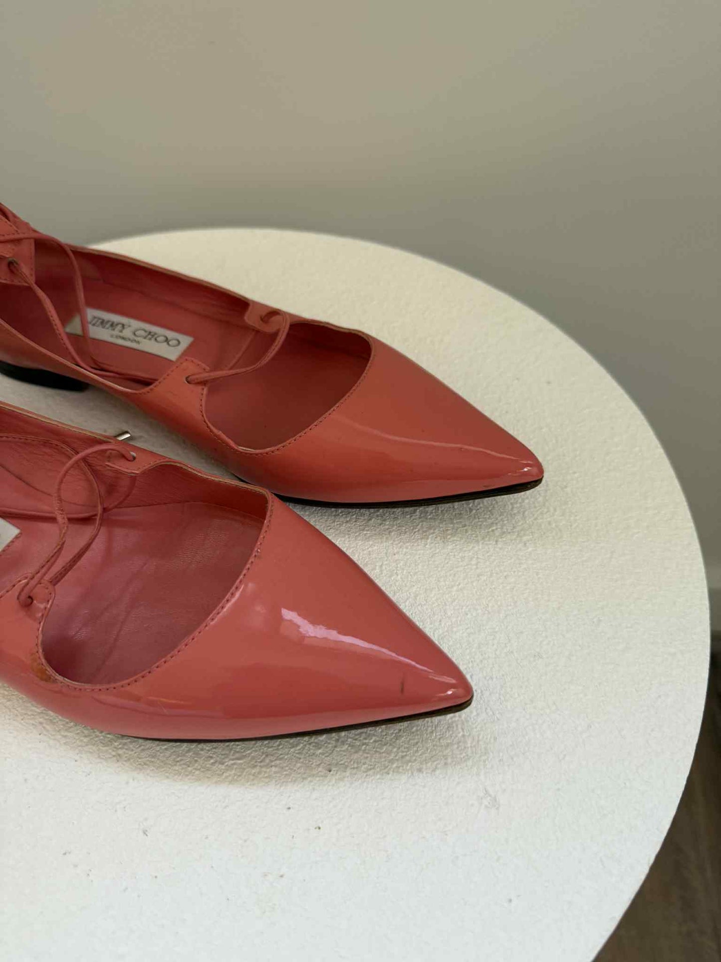 Jimmy Choo Patent Lace-Up Flats Coral- Size 38