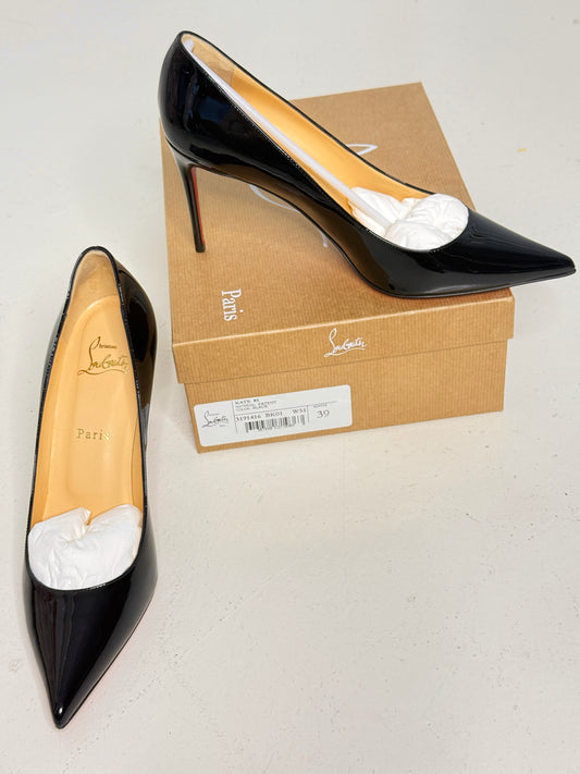 Christian Louboutin Kate Heels – Black Patent Leather, Brand New in Box- Size 39