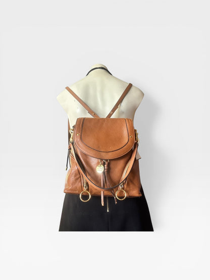 See By Chloé Tan Leather Backpack | Gold Ring Detail | Boho Luxe Designer Bag
