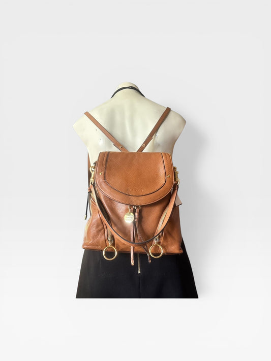 See By Chloé Tan Leather Backpack | Gold Ring Detail | Boho Luxe Designer Bag