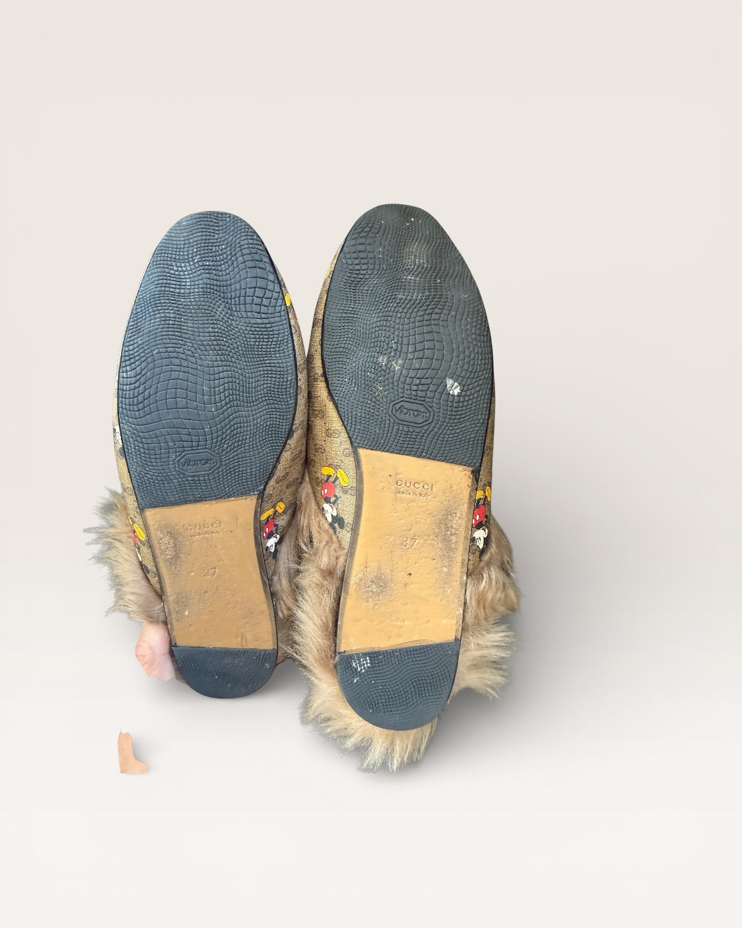 Gucci Princetown Mickey Mouse GG Supreme Fur Loafers Slippers Horsebit - 37