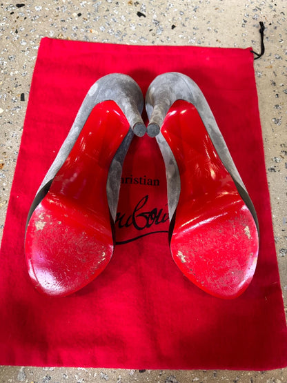 Christian Louboutin Prive Grey Suede Peep Toe Platform Heels EU 38