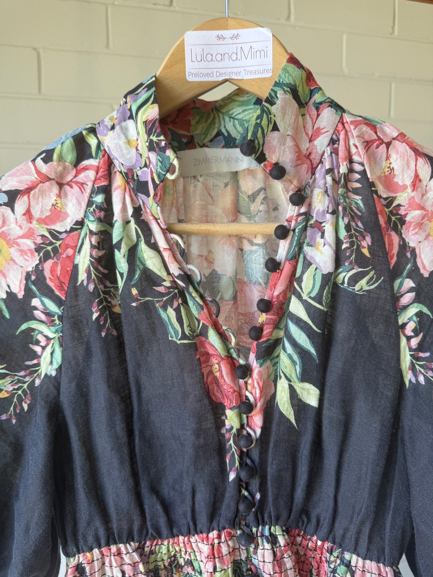 Zimmermann Beltitude Linen Maxi Dress in Black Floral- OP