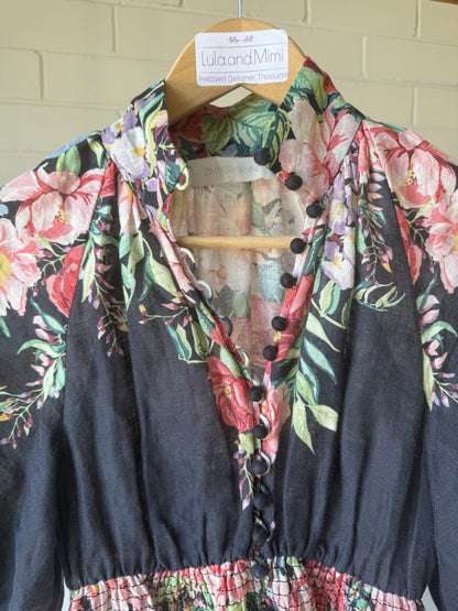Zimmermann Beltitude Linen Maxi Dress in Black Floral- OP