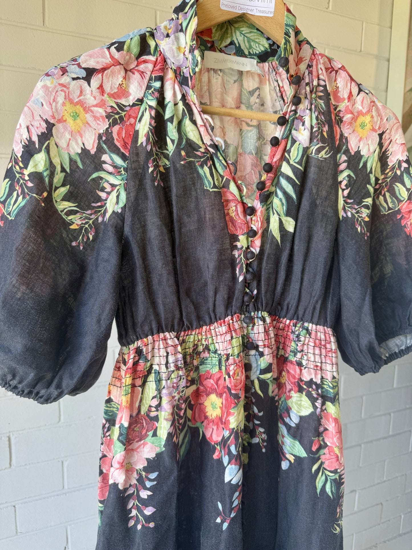 Zimmermann Beltitude Linen Maxi Dress in Black Floral- OP