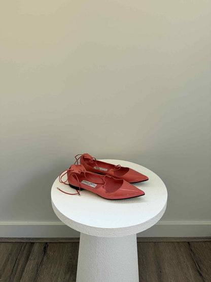 Jimmy Choo Patent Lace-Up Flats Coral- Size 38