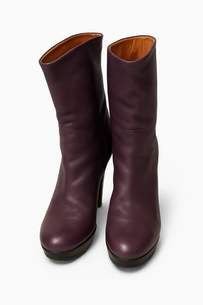 Lanvin Burgundy Leather Platform Boots – High Heel Ankle Boots, Parisian Luxury- Size 36