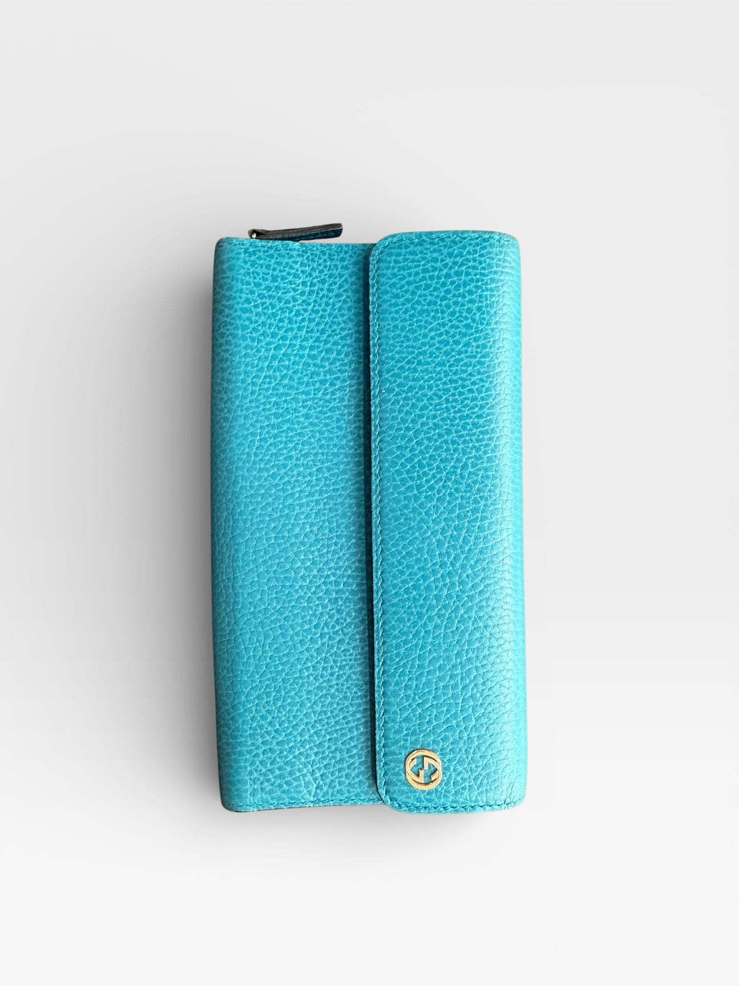 GUCCI Leather Long Wallet in Turquoise Blue