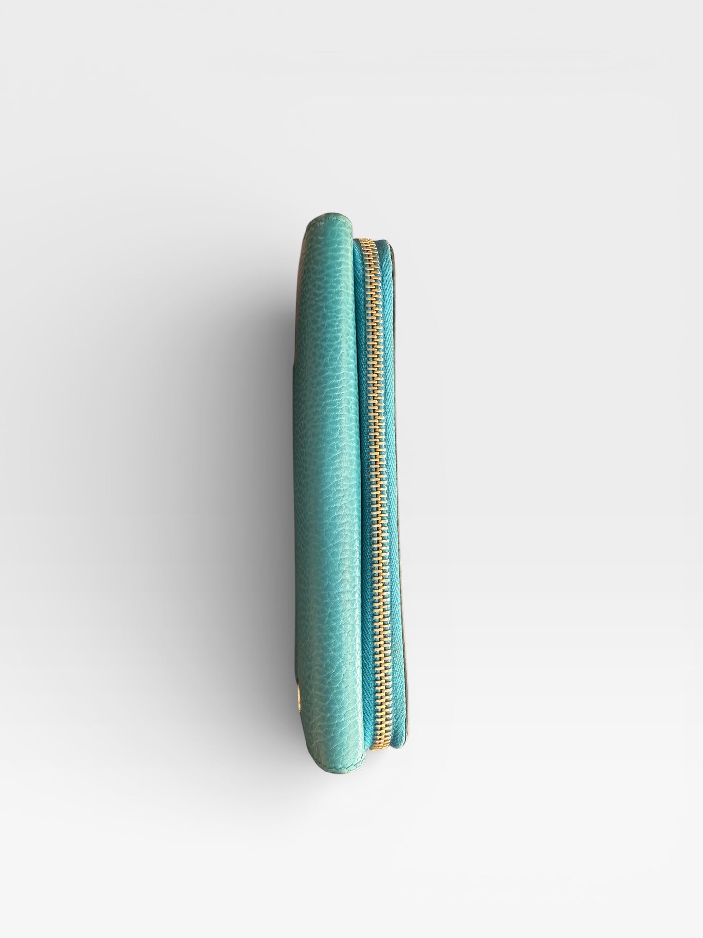 GUCCI Leather Long Wallet in Turquoise Blue