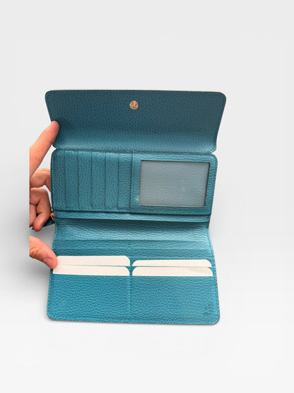 GUCCI Leather Long Wallet in Turquoise Blue