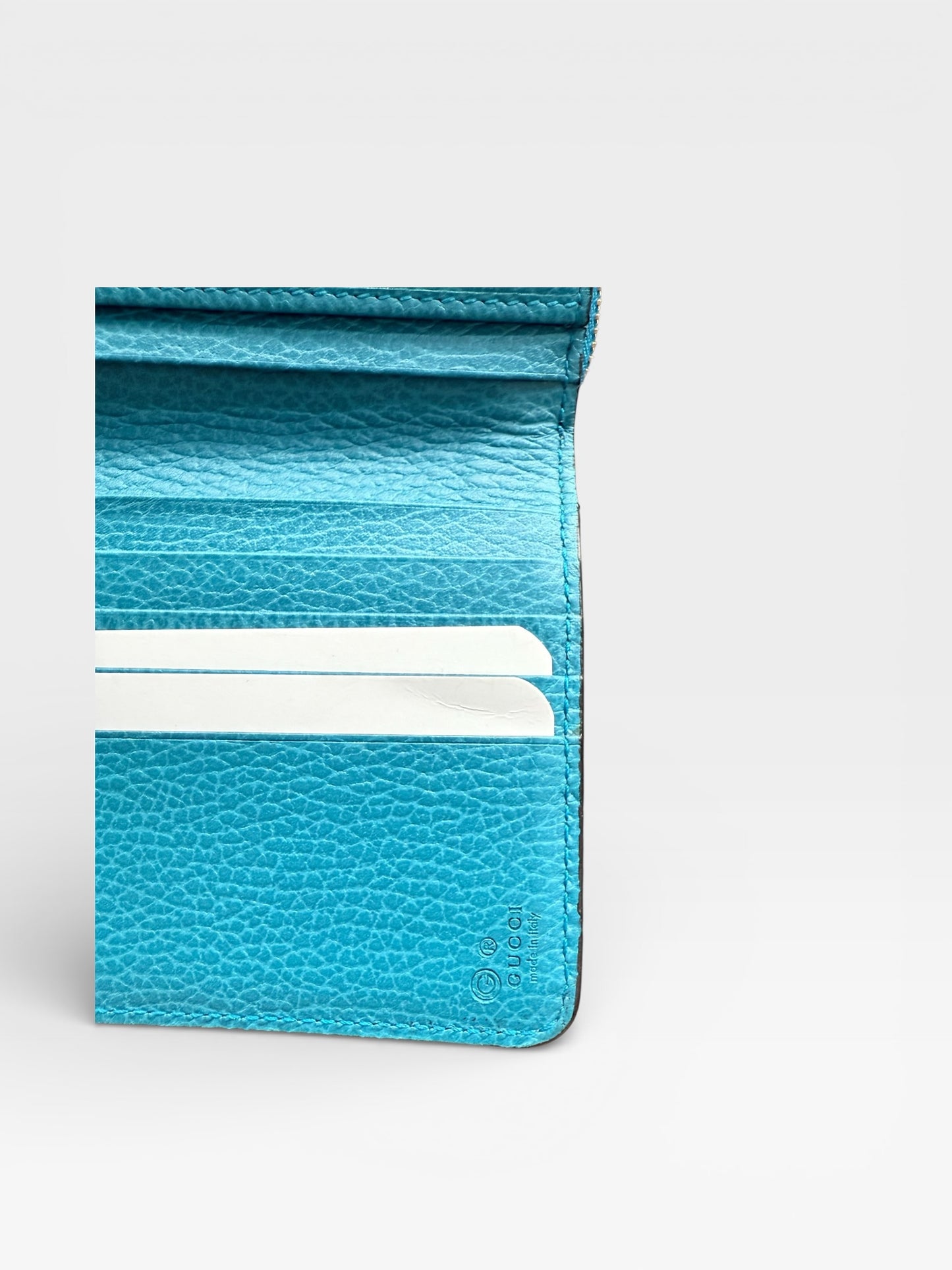 GUCCI Leather Long Wallet in Turquoise Blue