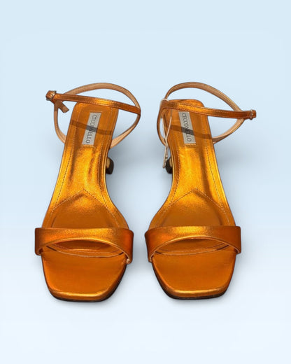 Cecconello Metallic Orange Mini Heel Sandals – Size 39
