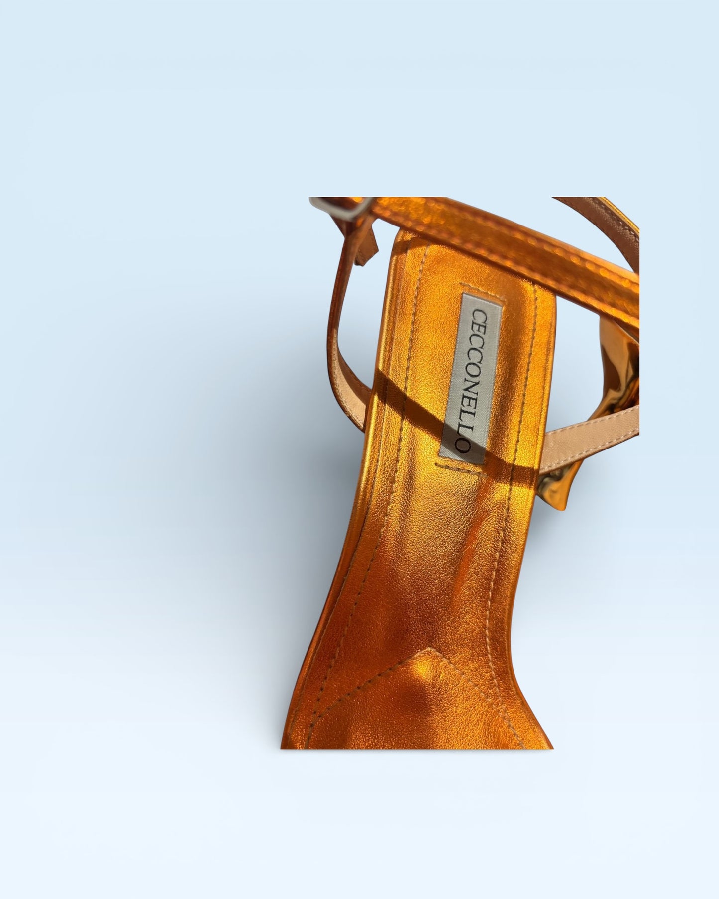 Cecconello Metallic Orange Mini Heel Sandals – Size 39