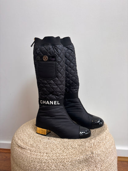 Chanel Convertible Quilted Fabric Leather Boots - 38
