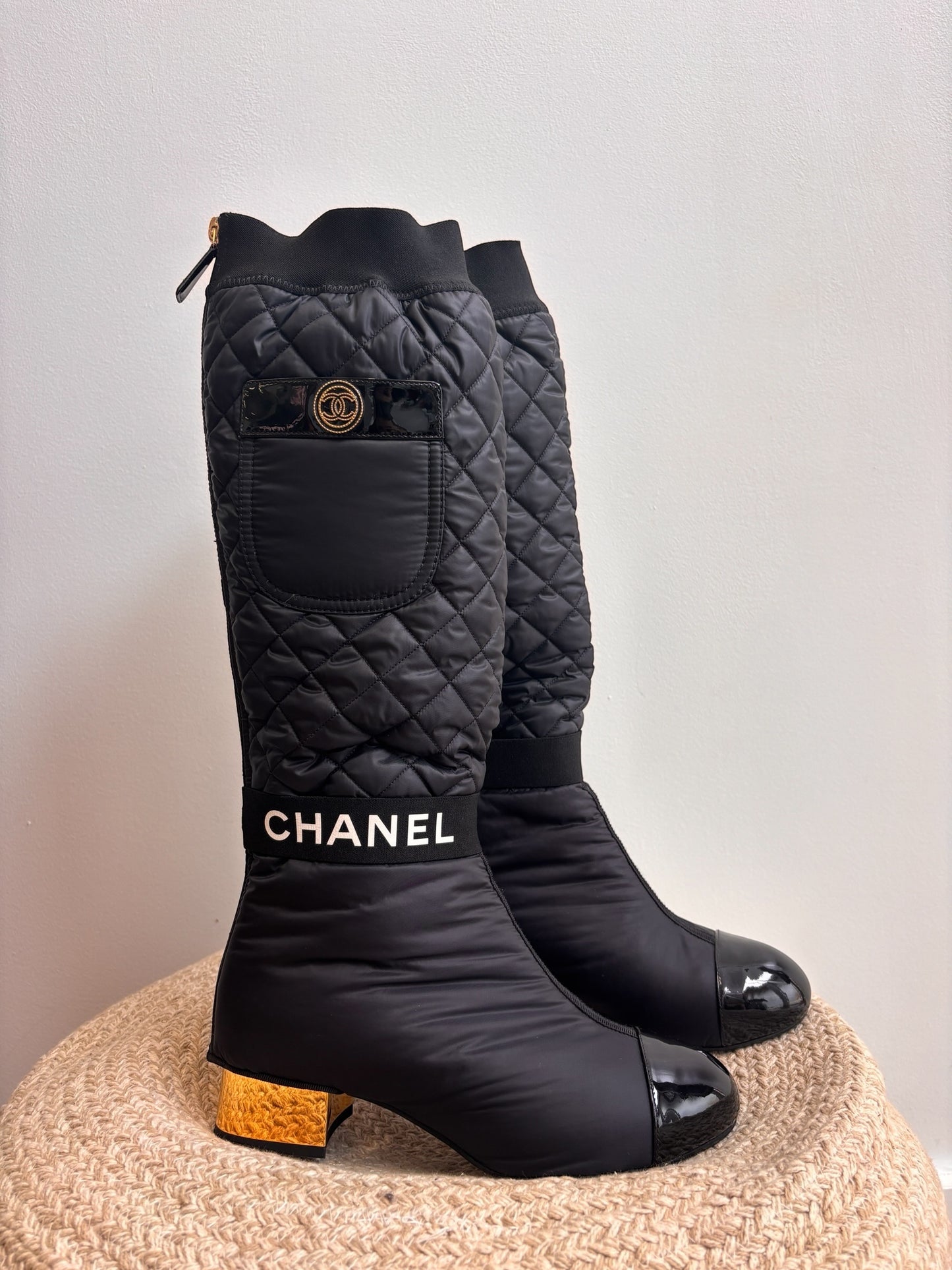 Chanel Convertible Quilted Fabric Leather Boots - 38