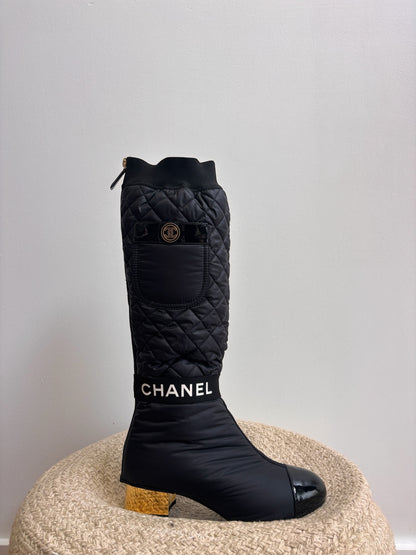 Chanel Convertible Quilted Fabric Leather Boots - 38