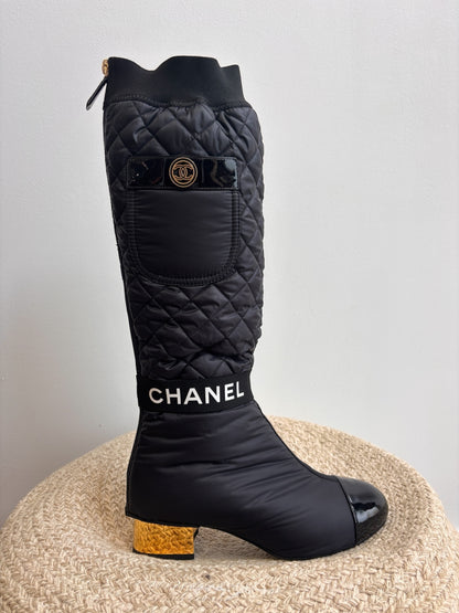 Chanel Convertible Quilted Fabric Leather Boots - 38