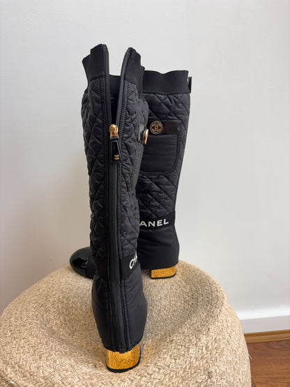 Chanel Convertible Quilted Fabric Leather Boots - 38