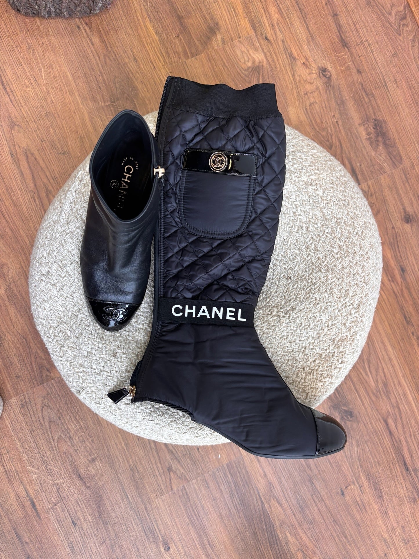 Chanel Convertible Quilted Fabric Leather Boots - 38
