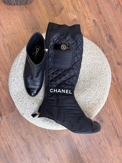 Chanel Convertible Quilted Fabric Leather Boots - 38