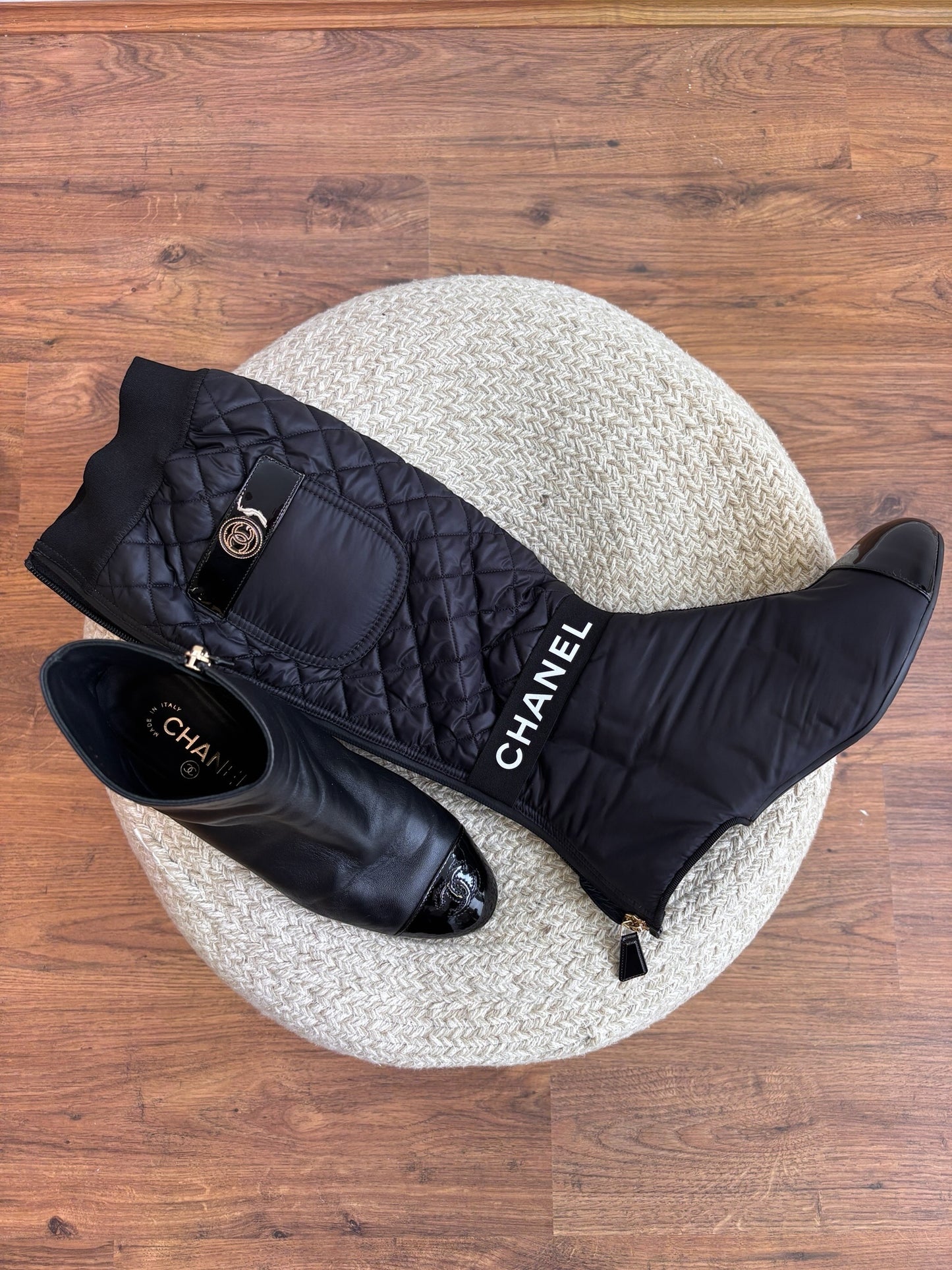 Chanel Convertible Quilted Fabric Leather Boots - 38